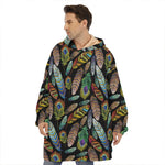 Vintage Feather Pattern Print Hoodie Blanket