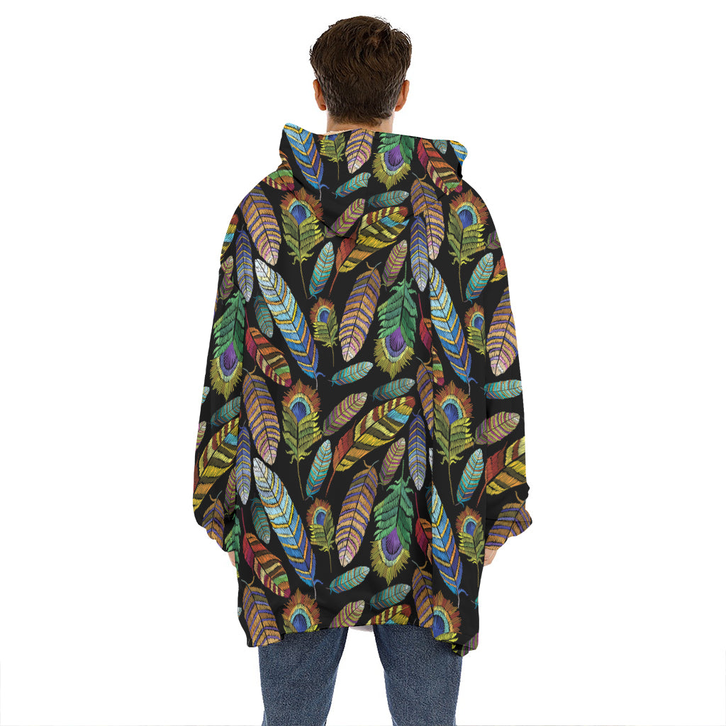 Vintage Feather Pattern Print Hoodie Blanket