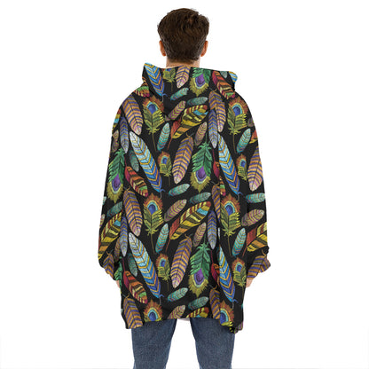 Vintage Feather Pattern Print Hoodie Blanket