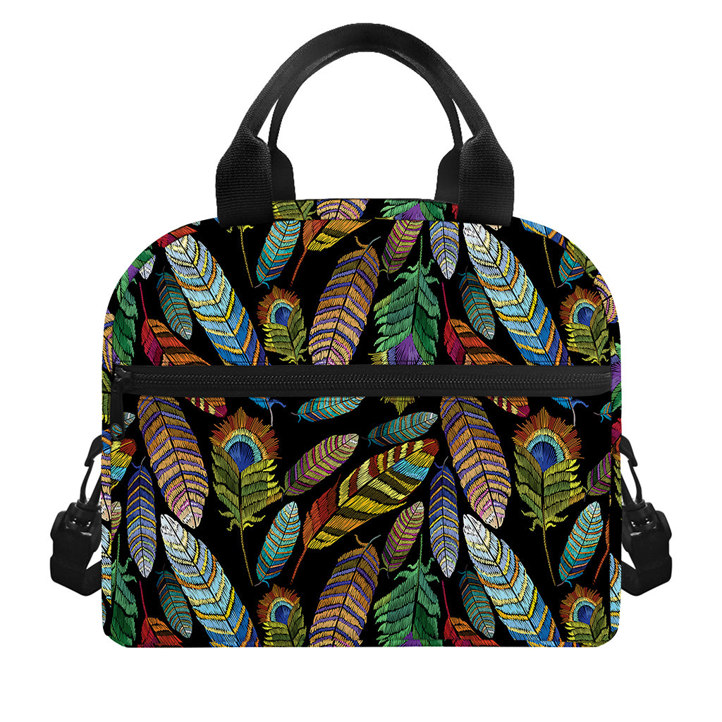 Vintage Feather Pattern Print Insulated Lunch Bag