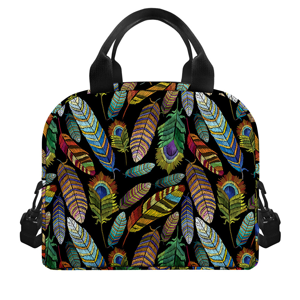 Vintage Feather Pattern Print Insulated Lunch Bag
