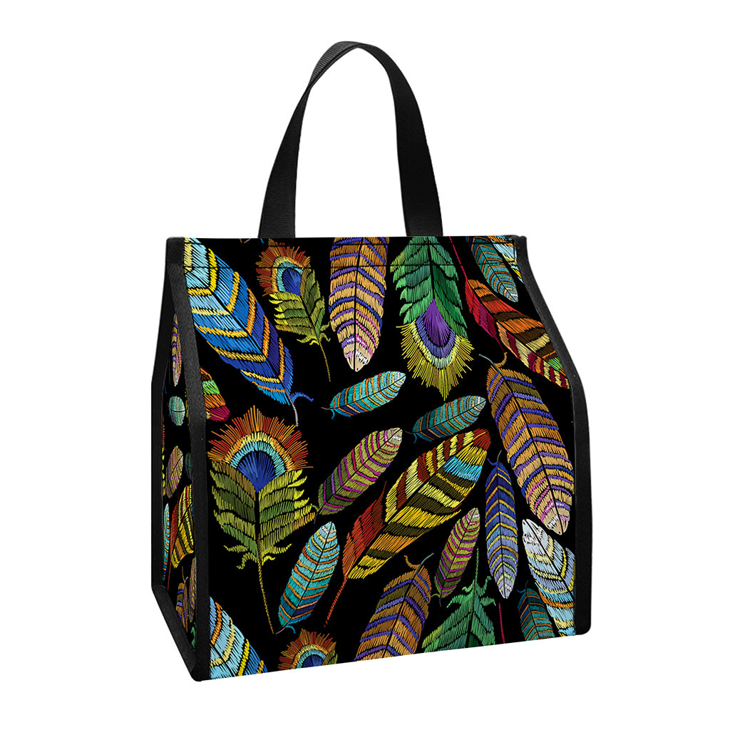 Vintage Feather Pattern Print Insulated Lunch Tote