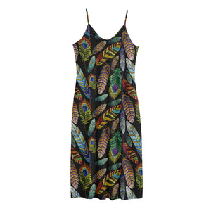 Vintage Feather Pattern Print Jersey Midi Cami Dress