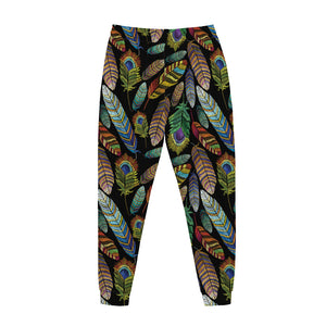 Vintage Feather Pattern Print Jogger Pants