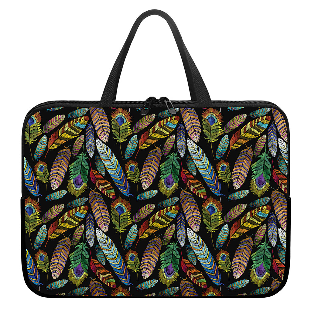 Vintage Feather Pattern Print Laptop Sleeve With Handle