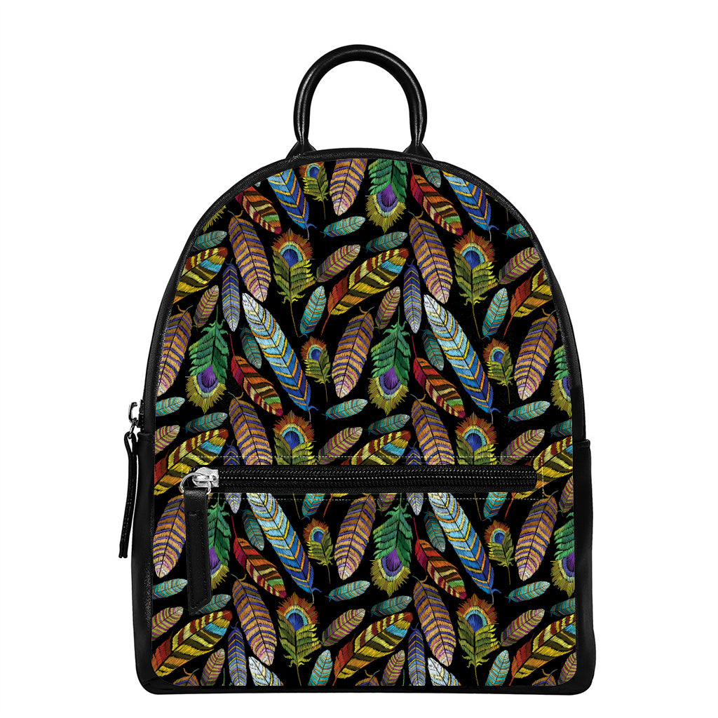 Vintage Feather Pattern Print Leather Backpack