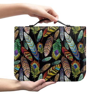 Vintage Feather Pattern Print Leather Bible Cover