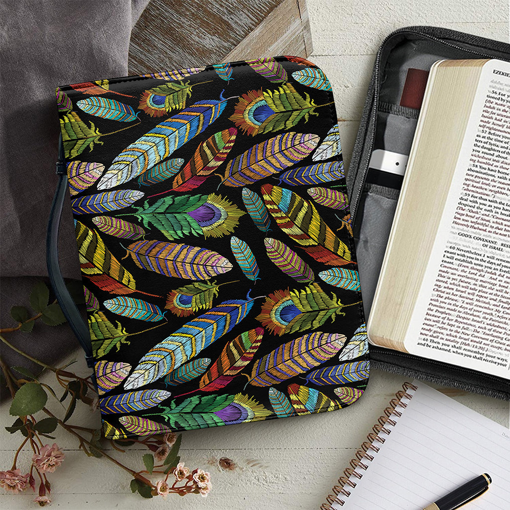 Vintage Feather Pattern Print Leather Bible Cover
