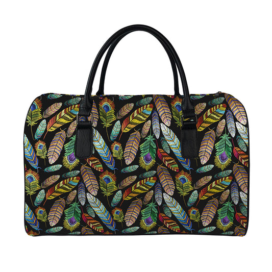 Vintage Feather Pattern Print Leather Duffle Bag