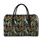 Vintage Feather Pattern Print Leather Duffle Bag