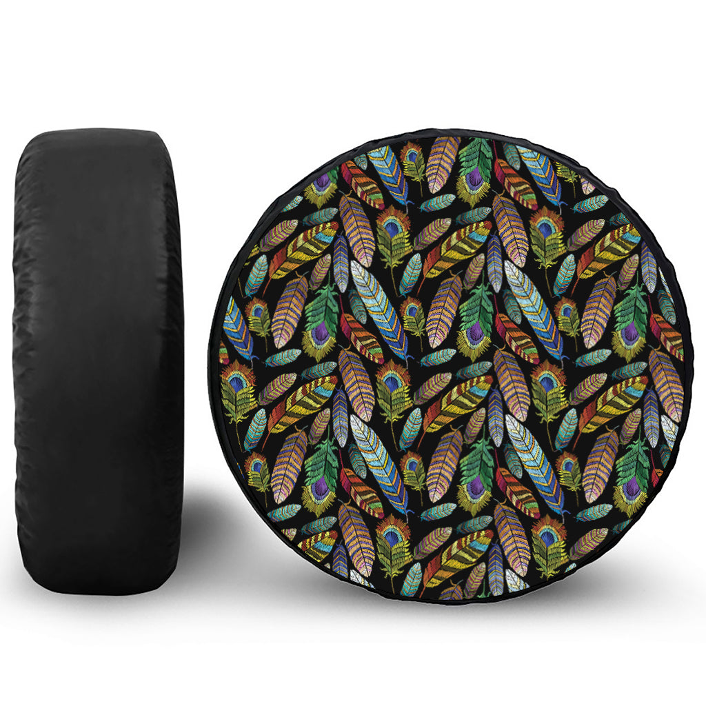 Vintage Feather Pattern Print Leather Spare Tire Cover
