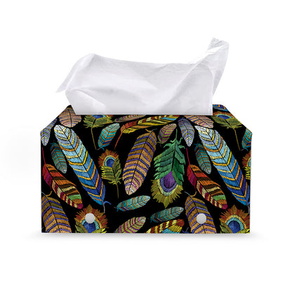 Vintage Feather Pattern Print Leather Tissue Box Cover