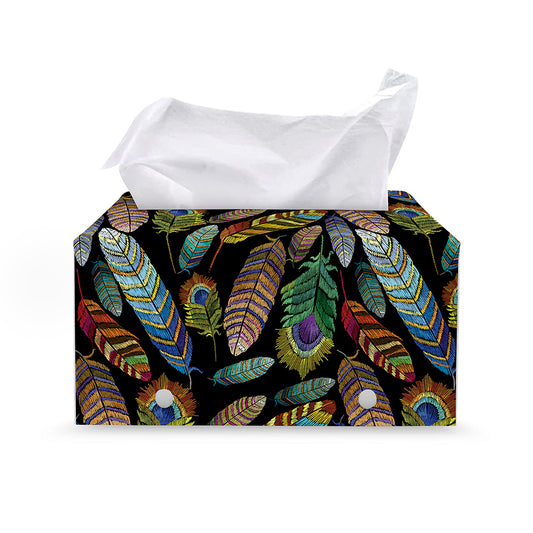 Vintage Feather Pattern Print Leather Tissue Box Cover