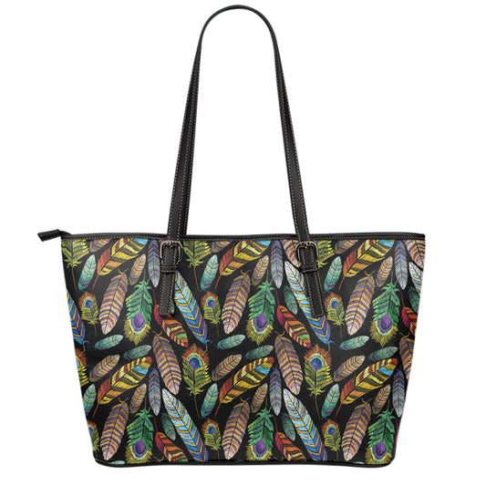 Vintage Feather Pattern Print Leather Tote Bag