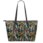 Vintage Feather Pattern Print Leather Tote Bag