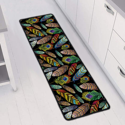 Vintage Feather Pattern Print Long Kitchen Mat