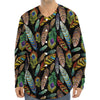 Vintage Feather Pattern Print Long Sleeve Baseball Jersey