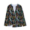 Vintage Feather Pattern Print Long Sleeve Short Coat