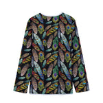 Vintage Feather Pattern Print Long Sleeve Short Coat