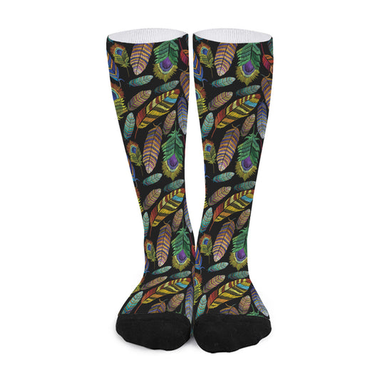 Vintage Feather Pattern Print Long Socks