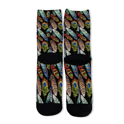 Vintage Feather Pattern Print Long Socks
