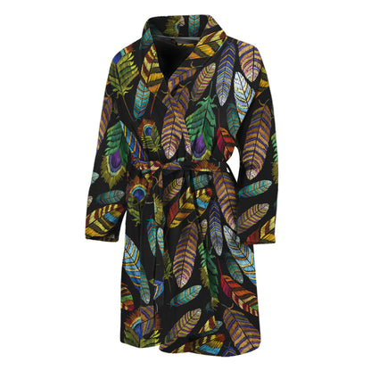 Vintage Feather Pattern Print Men's Bathrobe