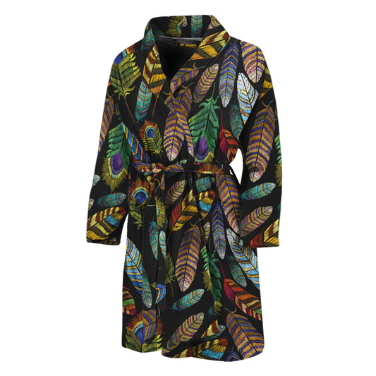 Vintage Feather Pattern Print Men's Bathrobe