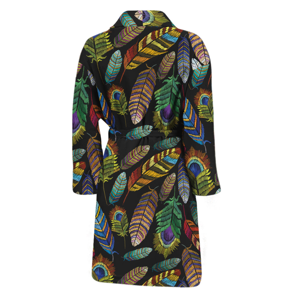Vintage Feather Pattern Print Men's Bathrobe