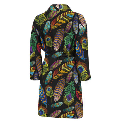 Vintage Feather Pattern Print Men's Bathrobe