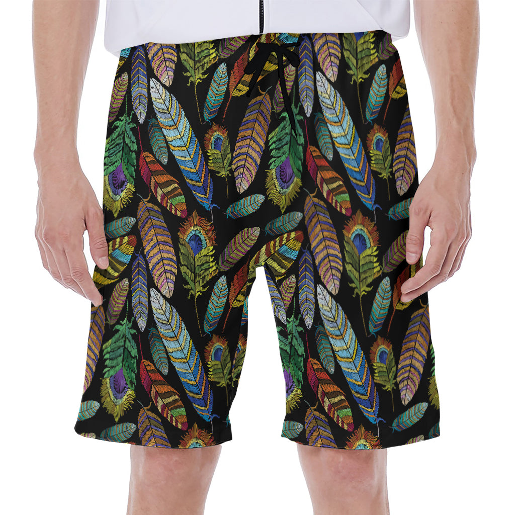Vintage Feather Pattern Print Men's Beach Shorts