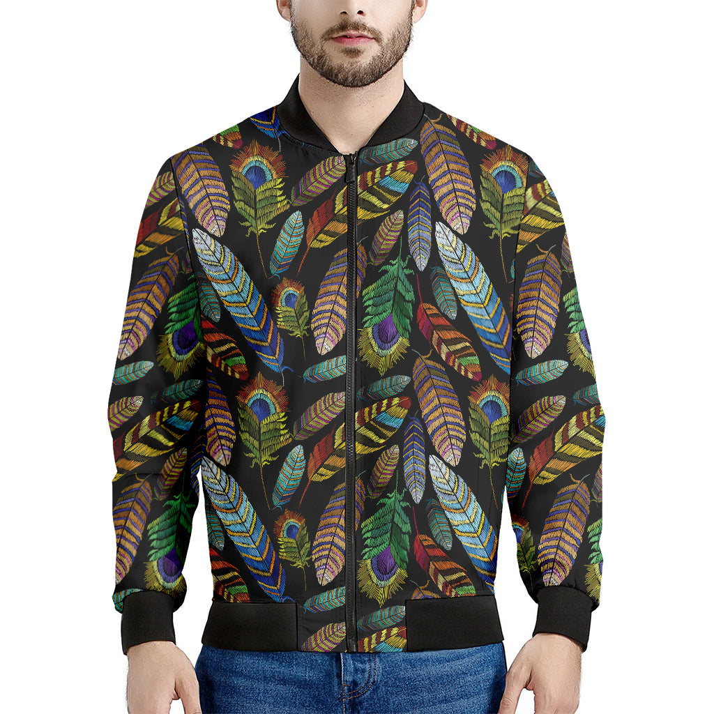 Vintage Feather Pattern Print Men's Bomber Jacket