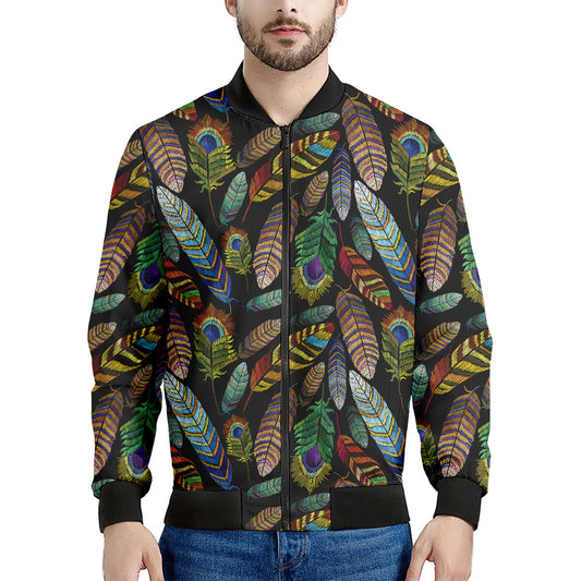 Vintage Feather Pattern Print Men's Bomber Jacket