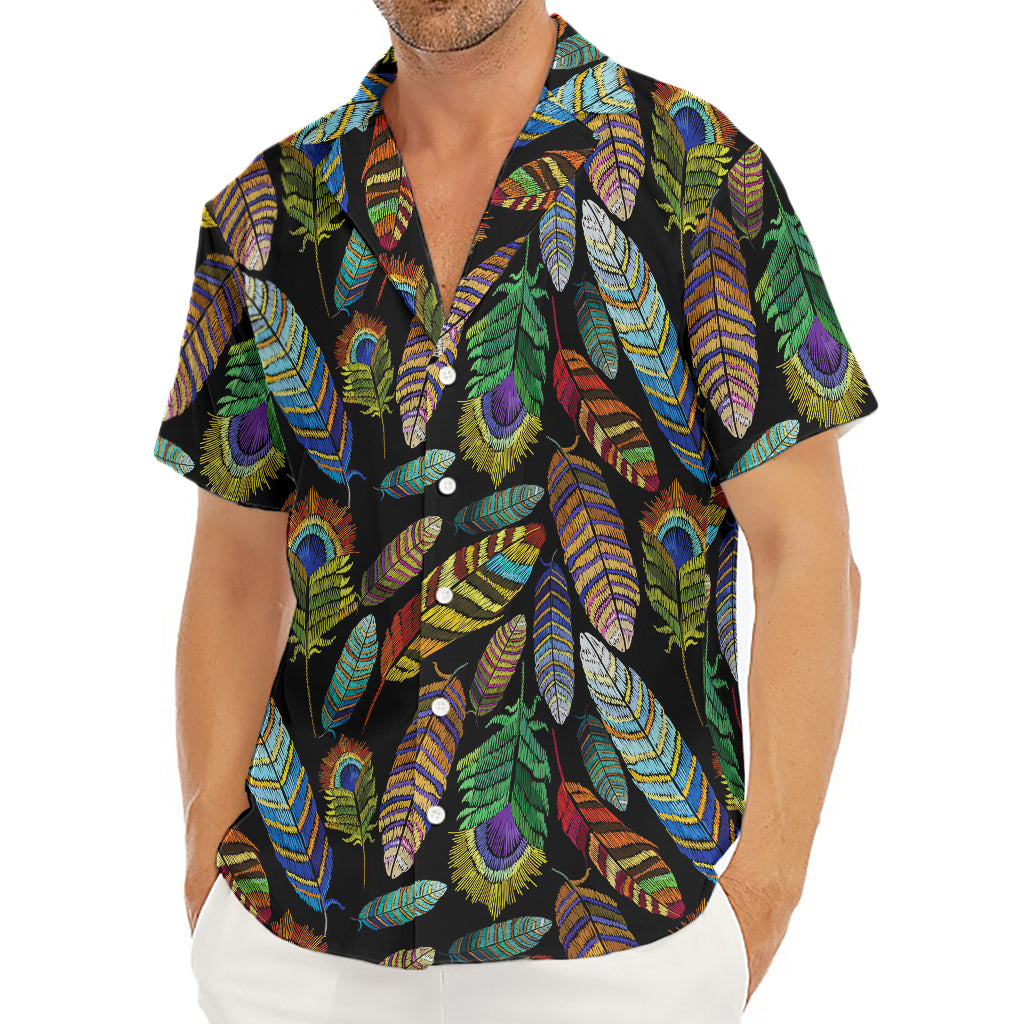 Vintage Feather Pattern Print Men's Deep V-Neck Shirt