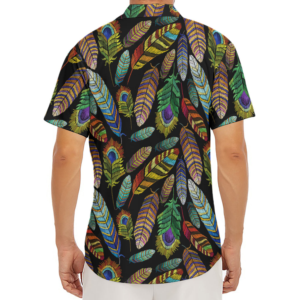 Vintage Feather Pattern Print Men's Deep V-Neck Shirt