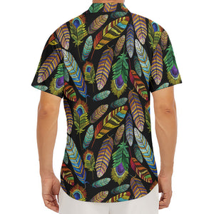 Vintage Feather Pattern Print Men's Deep V-Neck Shirt