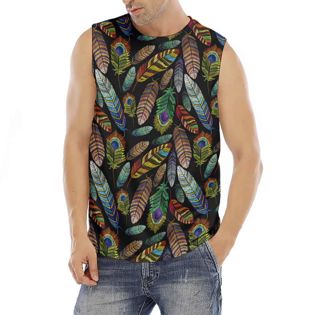 Vintage Feather Pattern Print Men's Fitness Tank Top