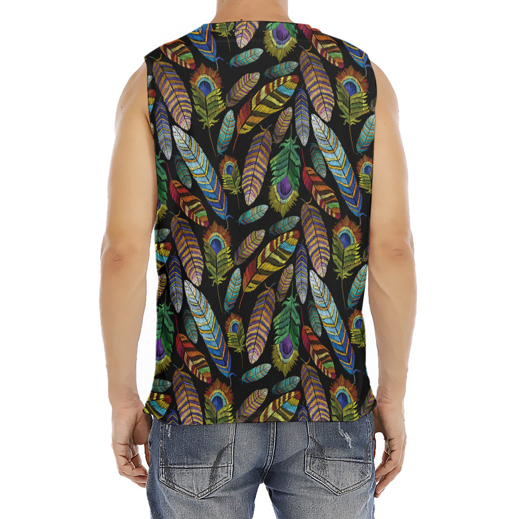 Vintage Feather Pattern Print Men's Fitness Tank Top