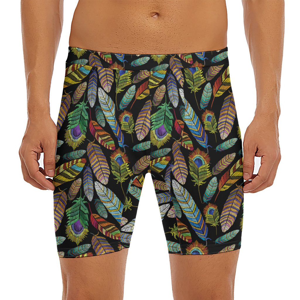 Vintage Feather Pattern Print Men's Long Boxer Briefs