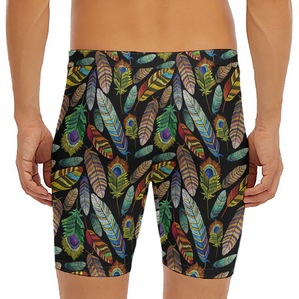 Vintage Feather Pattern Print Men's Long Boxer Briefs