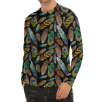 Vintage Feather Pattern Print Men's Long Sleeve Rash Guard