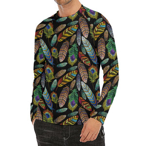 Vintage Feather Pattern Print Men's Long Sleeve Rash Guard