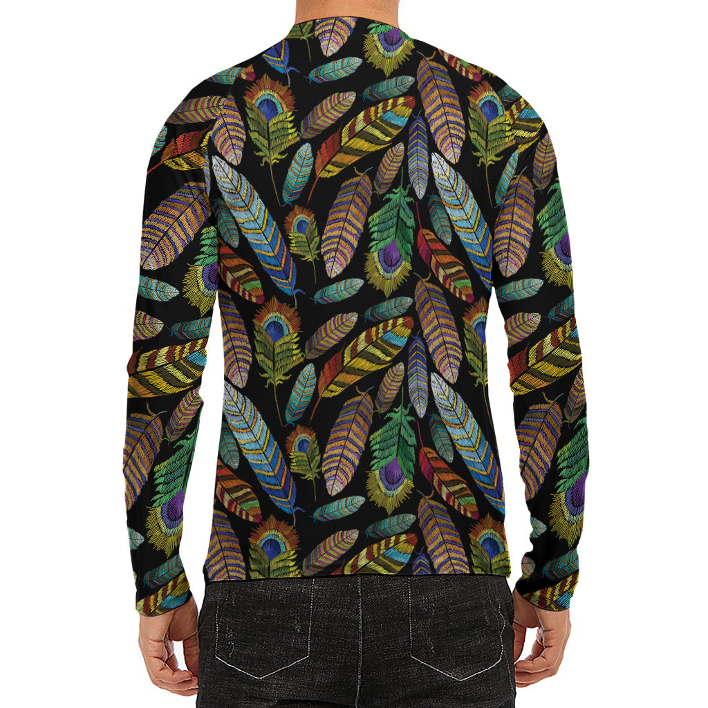 Vintage Feather Pattern Print Men's Long Sleeve Rash Guard