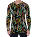 Vintage Feather Pattern Print Men's Long Sleeve T-Shirt