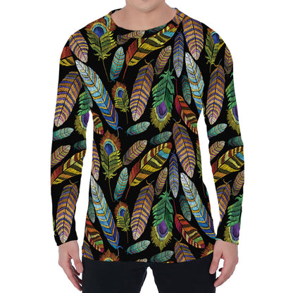 Vintage Feather Pattern Print Men's Long Sleeve T-Shirt