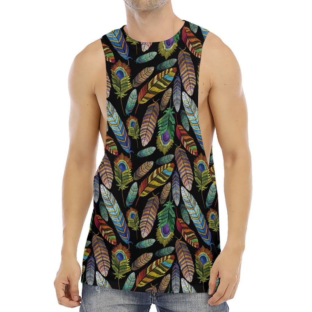 Vintage Feather Pattern Print Men's Muscle Tank Top