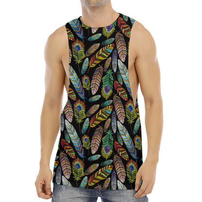 Vintage Feather Pattern Print Men's Muscle Tank Top