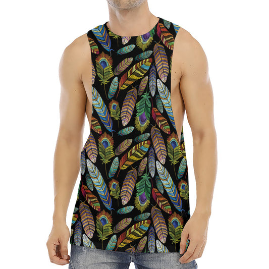 Vintage Feather Pattern Print Men's Muscle Tank Top