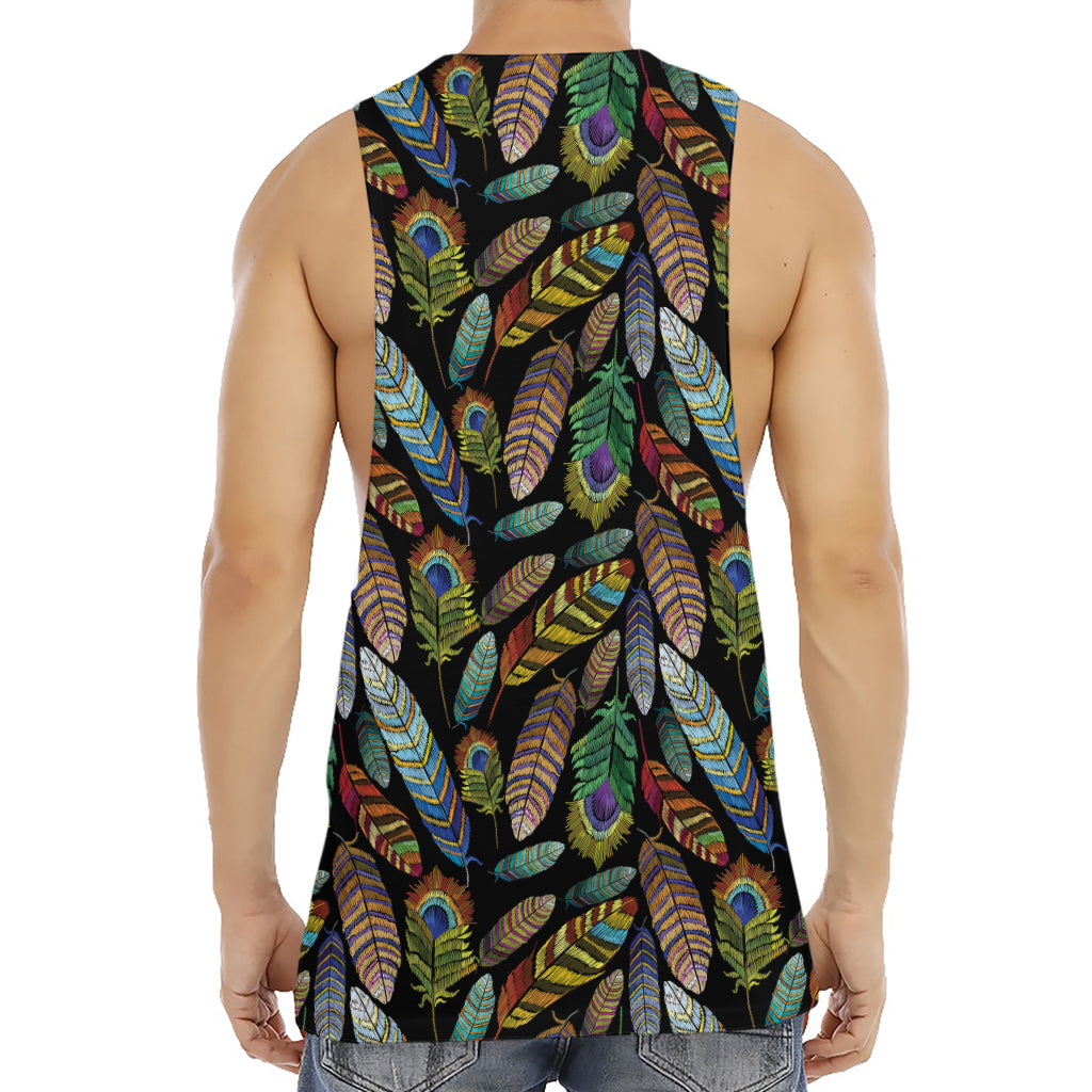 Vintage Feather Pattern Print Men's Muscle Tank Top