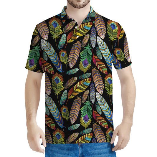 Vintage Feather Pattern Print Men's Polo Shirt