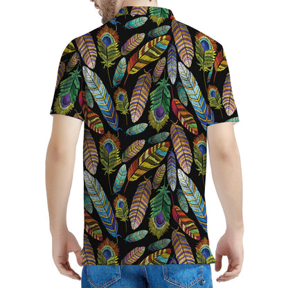 Vintage Feather Pattern Print Men's Polo Shirt